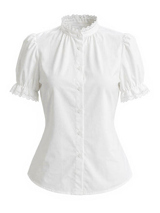 [Prevendita] Camicetta Bianco Anni '50 Tinta Unita in Pizzo Patchwork Puff 2