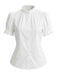 [Prevendita] Camicetta Bianco Anni '50 Tinta Unita in Pizzo Patchwork Puff 2