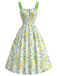 [Prevendita] Abito Giallo Verde Anni '50 Floreale Fiocco Verde a Contrasto Sul Retro con Fiocco 2