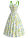 [Prevendita] Abito Giallo Verde Anni '50 Floreale Fiocco Verde a Contrasto Sul Retro con Fiocco 3
