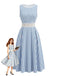 Abito Blu e Bianco Senza Maniche a Righe con Pizzo e Cutout in Vita Anni '50