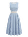Abito Blu e Bianco Senza Maniche a Righe con Pizzo e Cutout in Vita Anni '50 2