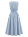 Abito Blu e Bianco Senza Maniche a Righe con Pizzo e Cutout in Vita Anni '50 3