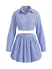 Set 2 Pezzi Blu Camicia Crop a Righe e Minigonna a Palloncino Anni '60 2