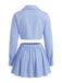 Set 2 Pezzi Blu Camicia Crop a Righe e Minigonna a Palloncino Anni '60 4
