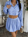 Set 2 Pezzi Blu Camicia Crop a Righe e Minigonna a Palloncino Anni '60 3