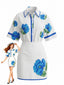2PCS Camicia e Minigonna Blu con Stampa Floreale Anni '60