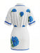 Set 2 Pezzi Blu Camicia Stampa Floreale e Minigonna Anni '60 3
