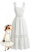 Abito Midi Bianco Boho Ricamo Sangallo Anni '70
