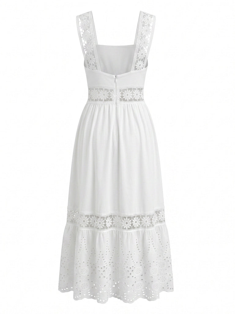 Abito Midi Bianco Boho Ricamo Sangallo Anni '70 3