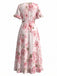 Abito Longuette Scollo a V Maniche con Volant Stampa Rose Rosa Anni '30 3