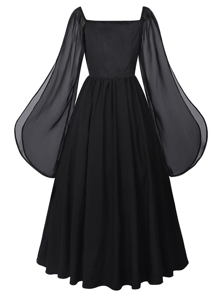 Abito in Chiffon Scollo Quadrato Vita a Basque Anni '40 5