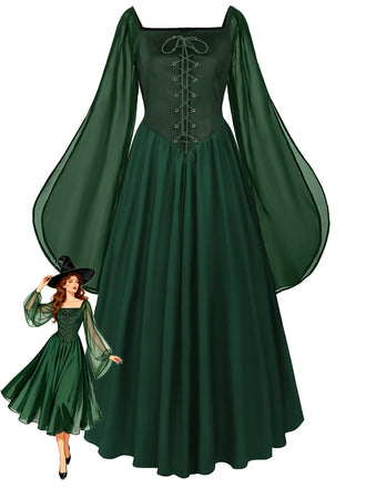 Abito in Chiffon Scollo Quadrato Vita a Basque Anni '40