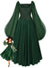 Abito in Chiffon Scollo Quadrato Vita a Basque Anni '40