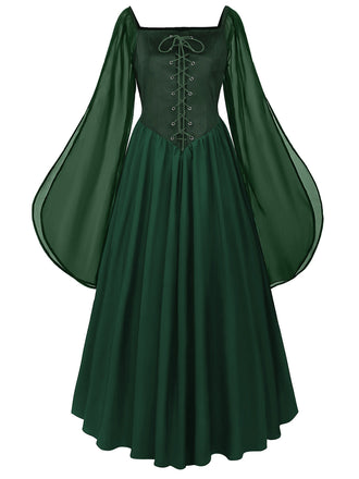 Abito in Chiffon Scollo Quadrato Vita a Basque Anni '40 2