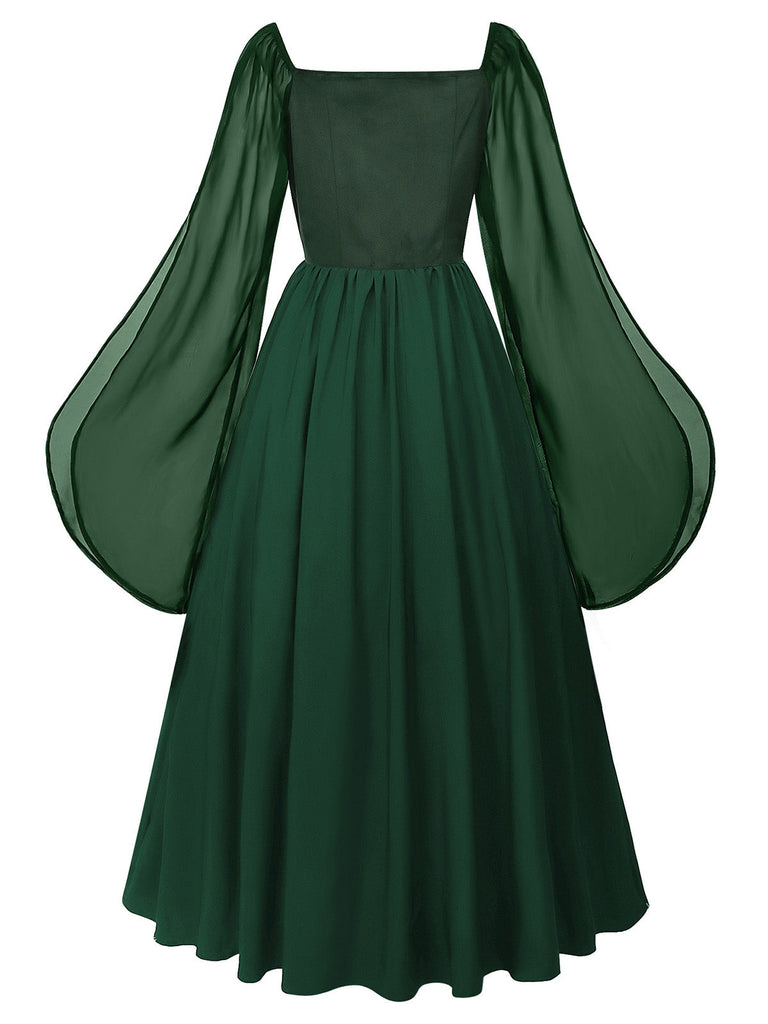 Abito in Chiffon Scollo Quadrato Vita a Basque Anni '40 3