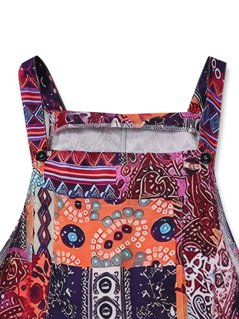 Tuta Lunga Multicolore Anni '70 Floreale Scollo Quadrato Etnico Boho Wide-leg 4