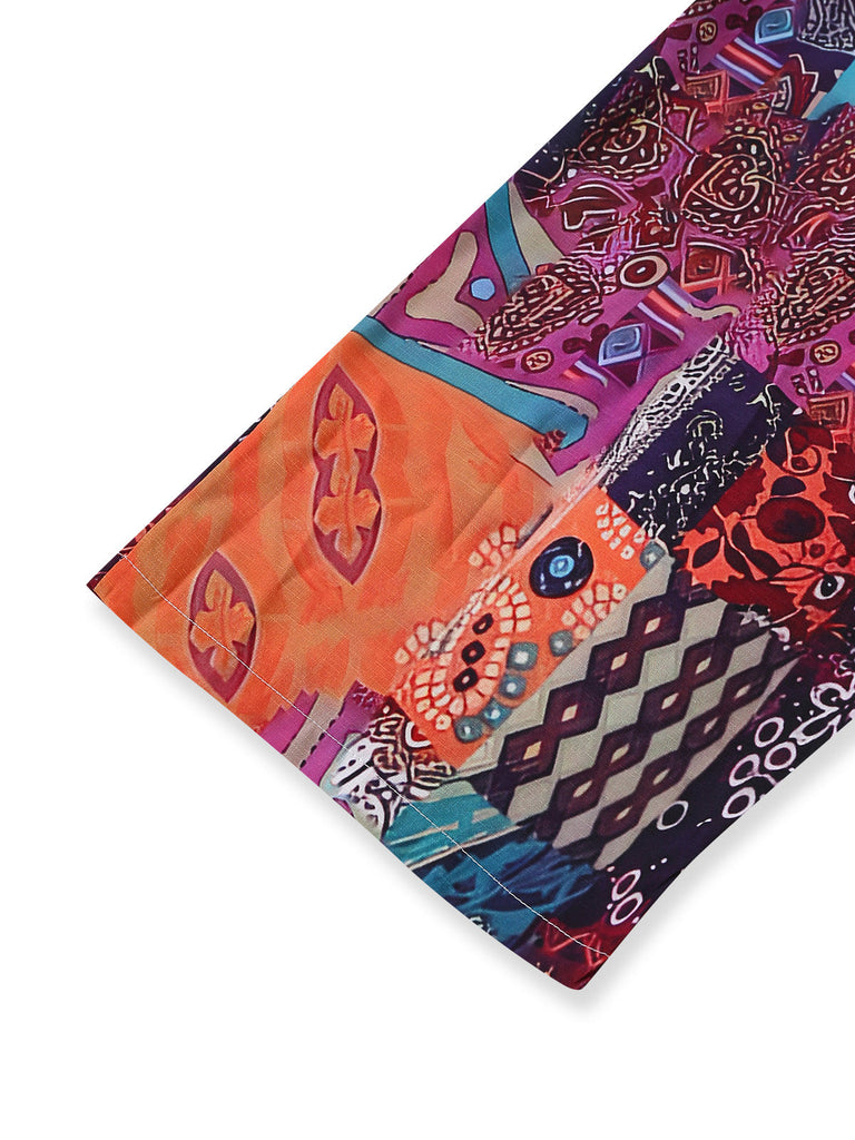 Tuta Lunga Multicolore Anni '70 Floreale Scollo Quadrato Etnico Boho Wide-leg 6