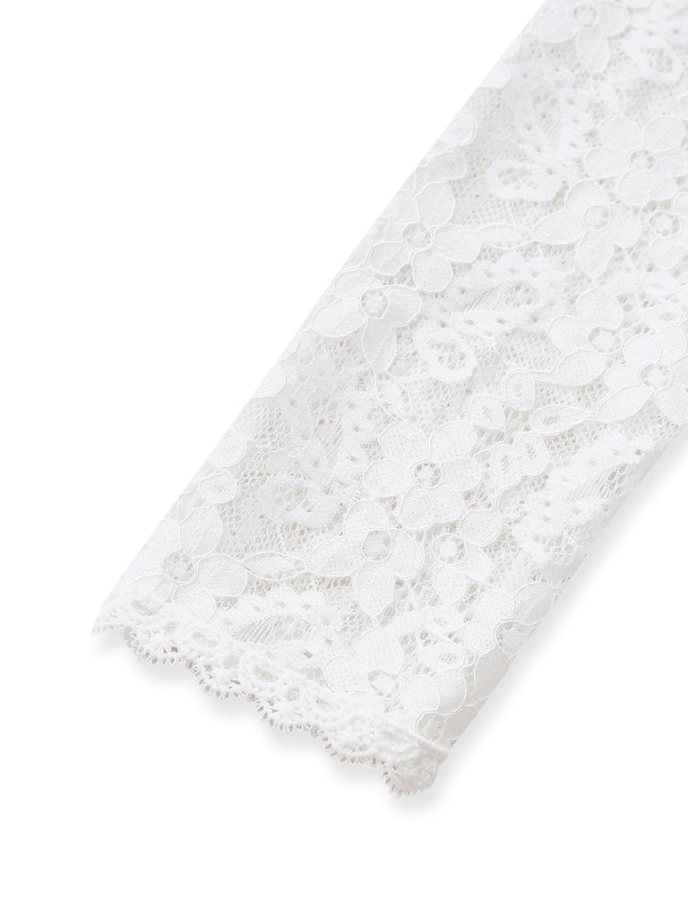 Top Bianco Anni '50 Floreale in Pizzo Long Sleeves Cropped 4