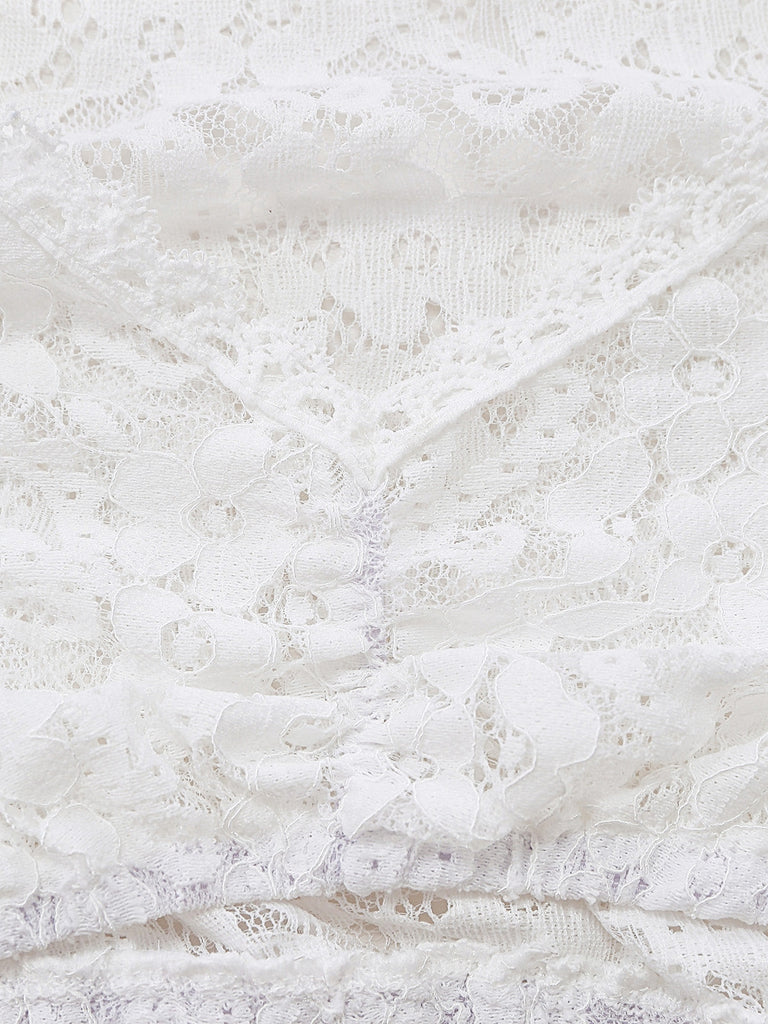 Top Bianco Anni '50 Floreale in Pizzo Long Sleeves Cropped 5