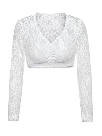 Top Bianco Anni '50 Floreale in Pizzo Long Sleeves Cropped