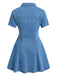 Abito Maniche Corte con Bottoni e Revers in Denim Blu Anni '50 7