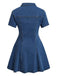 Abito Maniche Corte con Bottoni e Revers in Denim Blu Anni '50 3