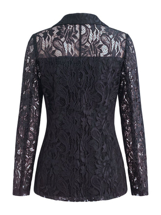 Giacca Nero Anni '50 Floreale in Pizzo con Bottoni Frontali Blazer Jacket 2