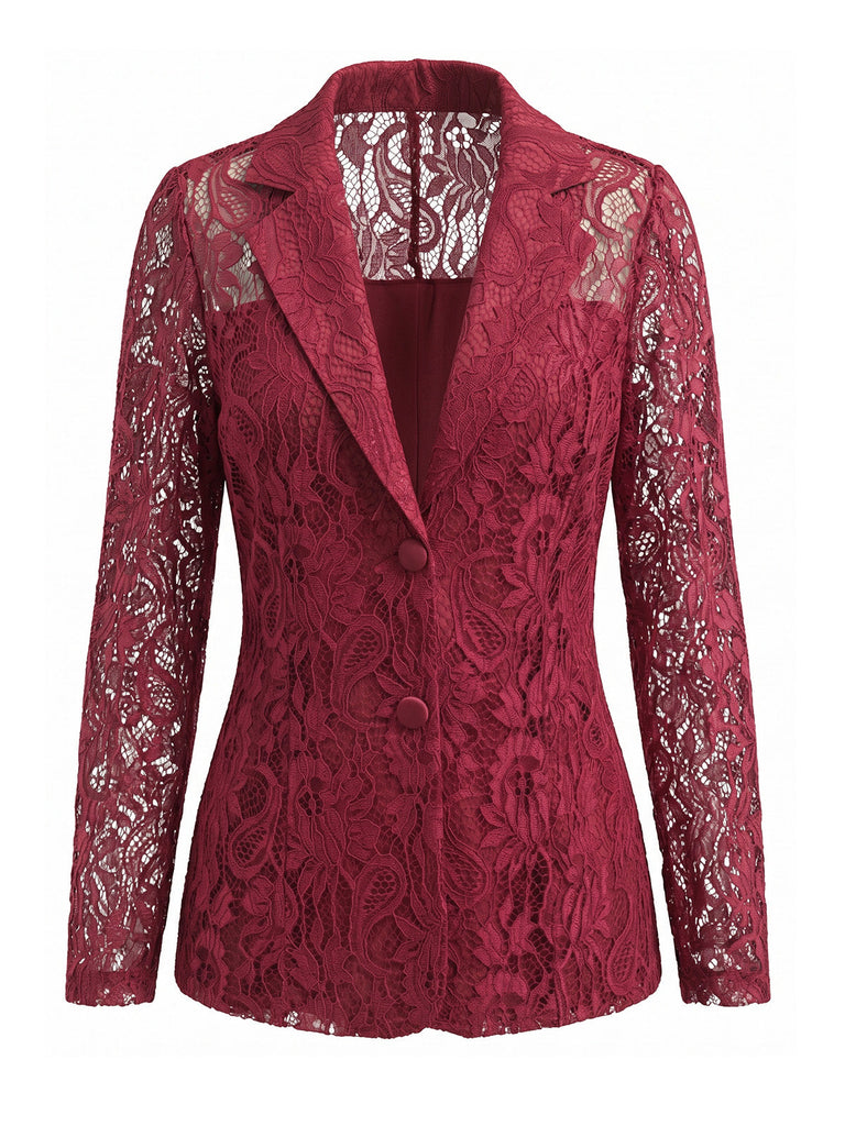 Giacca Nero Anni '50 Floreale in Pizzo con Bottoni Frontali Blazer Jacket 3