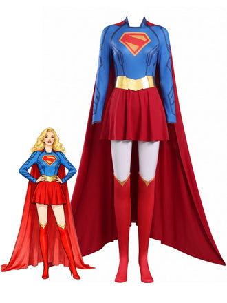 Mantella Rosso Anni '60 Supergirl Cosplay Costume Set With