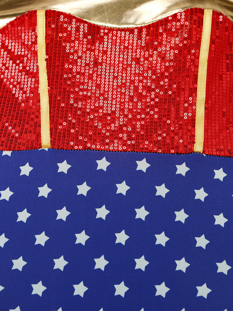 Mantella Rosso Anni '80 Star Supereroe Costume Body e Cape 6