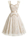 [Prevendita] Abito Beige Anni '50 Scollo a Cuore con Volant Floreale Ricamato in Pizzo 2