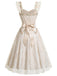 [Prevendita] Abito Beige Anni '50 Scollo a Cuore con Volant Floreale Ricamato in Pizzo 4