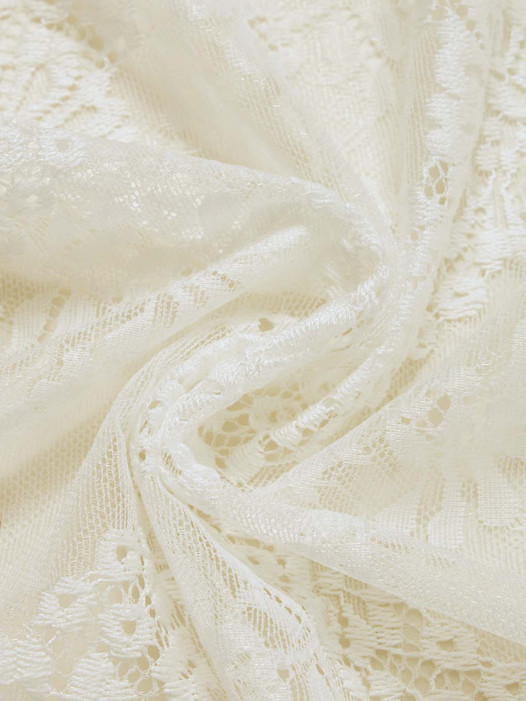 [Prevendita] Abito Beige Anni '50 Scollo a Cuore con Volant Floreale Ricamato in Pizzo 7