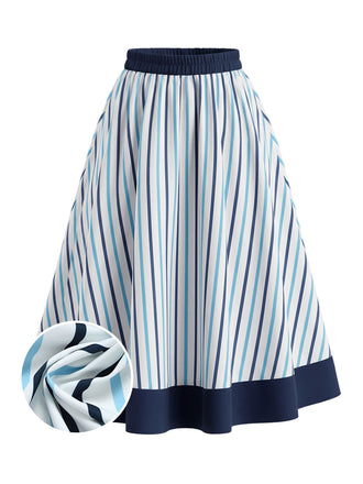 [Prevendita] Gonna Deep Blue Anni '50 Vertical a Righe Contrast Hem