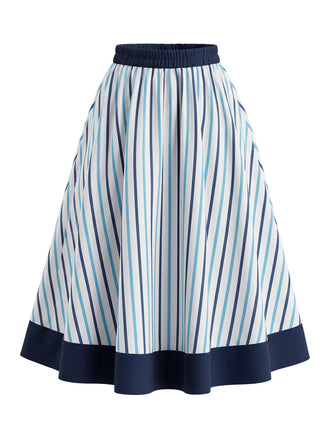 [Prevendita] Gonna Deep Blue Anni '50 Vertical a Righe Contrast Hem 2