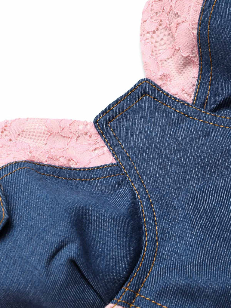 [Prevendita] Minigonna Blu Anni '50 in Denim in Pizzo Corsetto Top e Chain 8