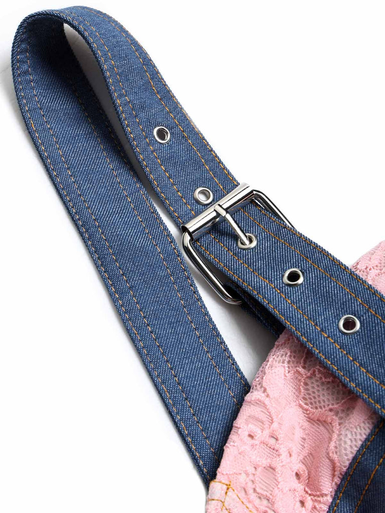 [Prevendita] Minigonna Blu Anni '50 in Denim in Pizzo Corsetto Top e Chain 10