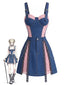 [Prevendita]  2PCS Top Corsetto in Denim e Pizzo e Minigonna Catena Blu Anni '50