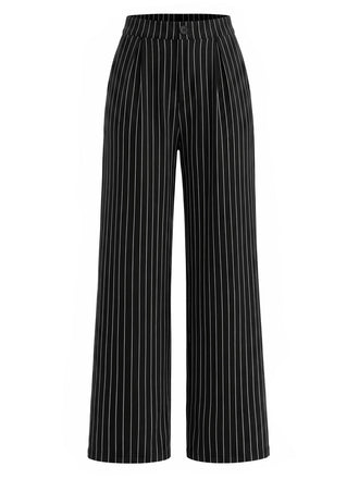[Prevendita] Pantaloni Nero e Bianco Anni '30 a Vita Alta in Maglia Gessato a Gamba Larga 2