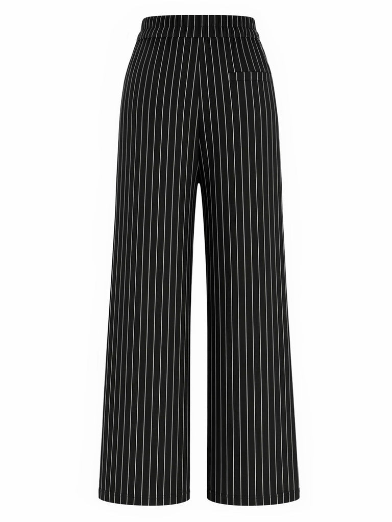 [Prevendita] Pantaloni Nero e Bianco Anni '30 in Maglia Gessato Asimmetrico Top e a Gamba Larga 13