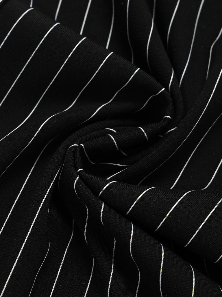 [Prevendita] Pantaloni Nero e Bianco Anni '30 a Vita Alta in Maglia Gessato a Gamba Larga 5