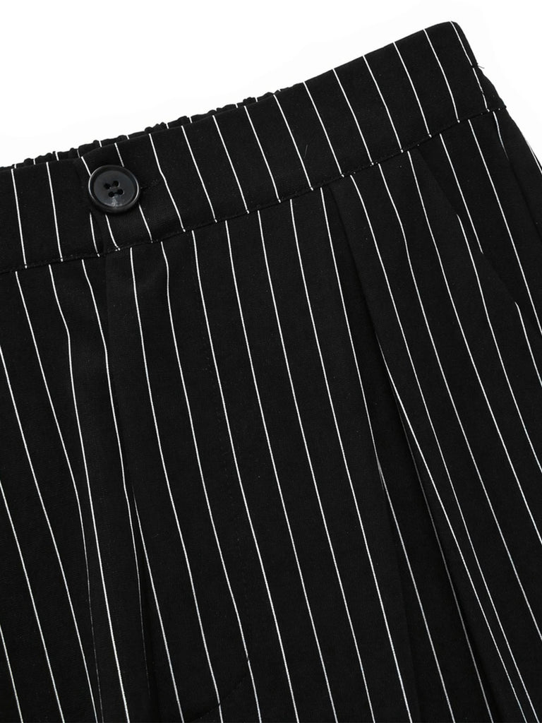 [Prevendita] Pantaloni Nero e Bianco Anni '30 a Vita Alta in Maglia Gessato a Gamba Larga 6