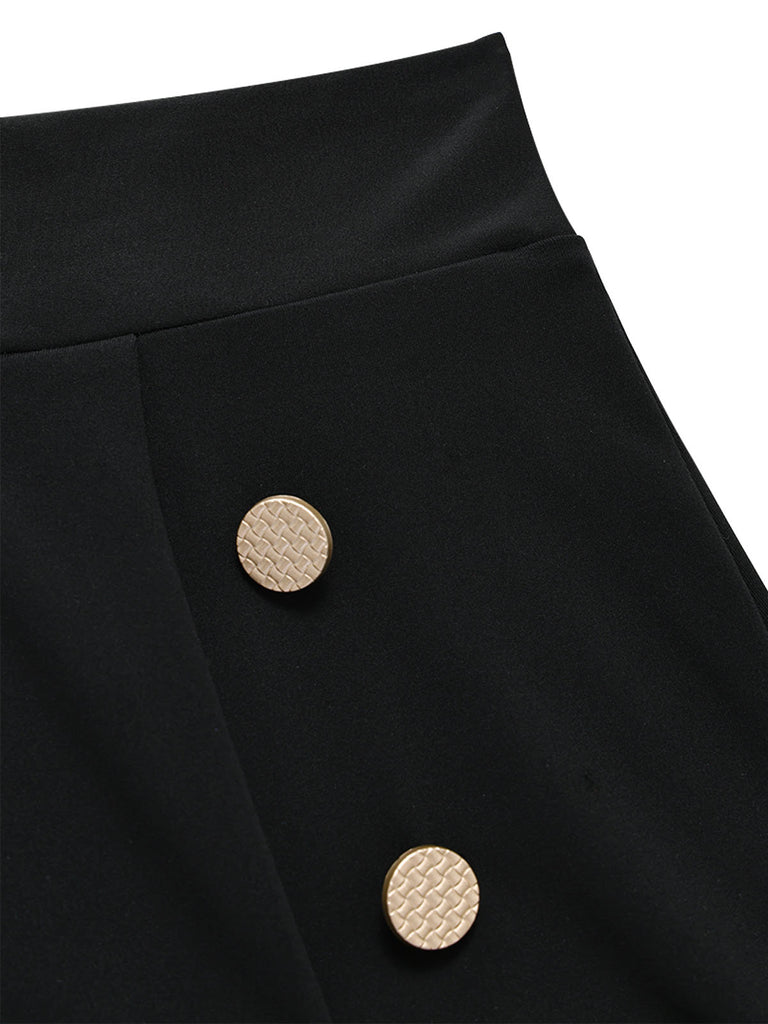 [Prevendita] Pantaloncini Nero Anni '50 a Vita Alta Doppiopetto con Bottoni Shorts 5