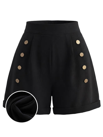 [Prevendita] Pantaloncini Nero Anni '50 a Vita Alta Doppiopetto con Bottoni Shorts