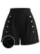 [Prevendita] Pantaloncini Nero Anni '50 a Vita Alta Doppiopetto con Bottoni Shorts