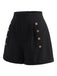 [Prevendita] Pantaloncini Nero Anni '50 a Vita Alta Doppiopetto con Bottoni Shorts 3