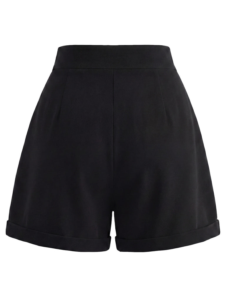 [Prevendita] Pantaloncini Nero Anni '50 a Vita Alta Doppiopetto con Bottoni Shorts 4