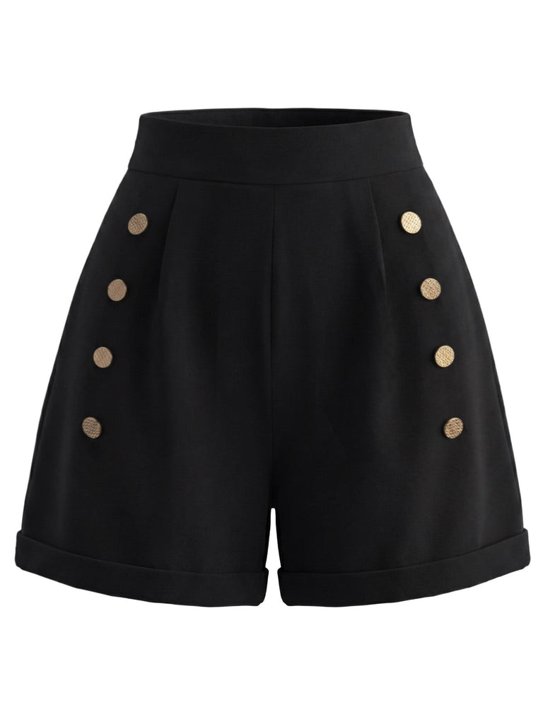 [Prevendita] 2PCS Crop Top Bianco e Nero Anni '50 Bottoni Spalle Scoperte con Volant e Shorts 8