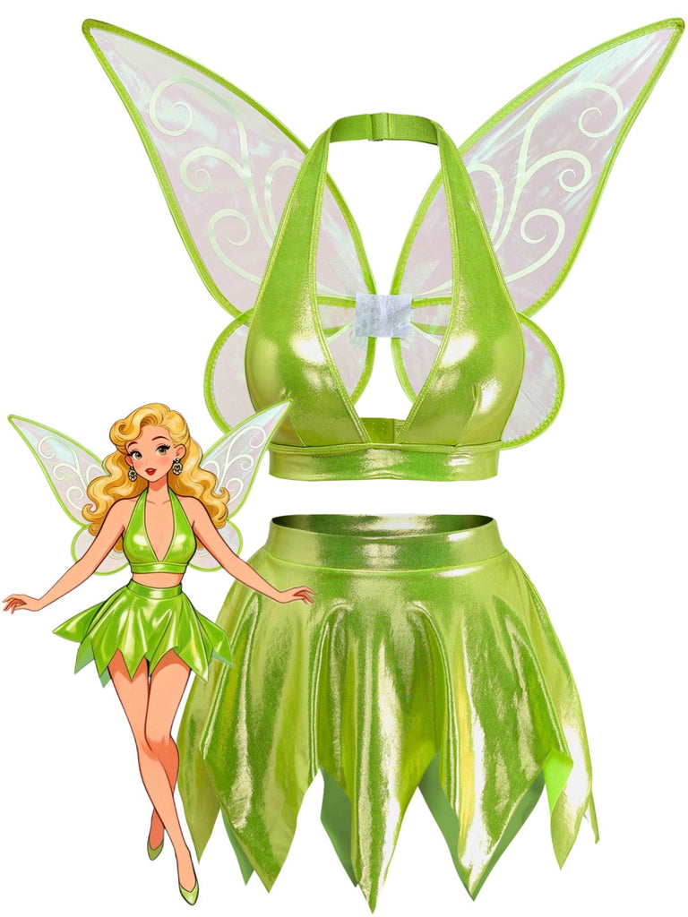 3PCS 2PCS Verde Anni '50 Fairy Princess Costume Set con Wings